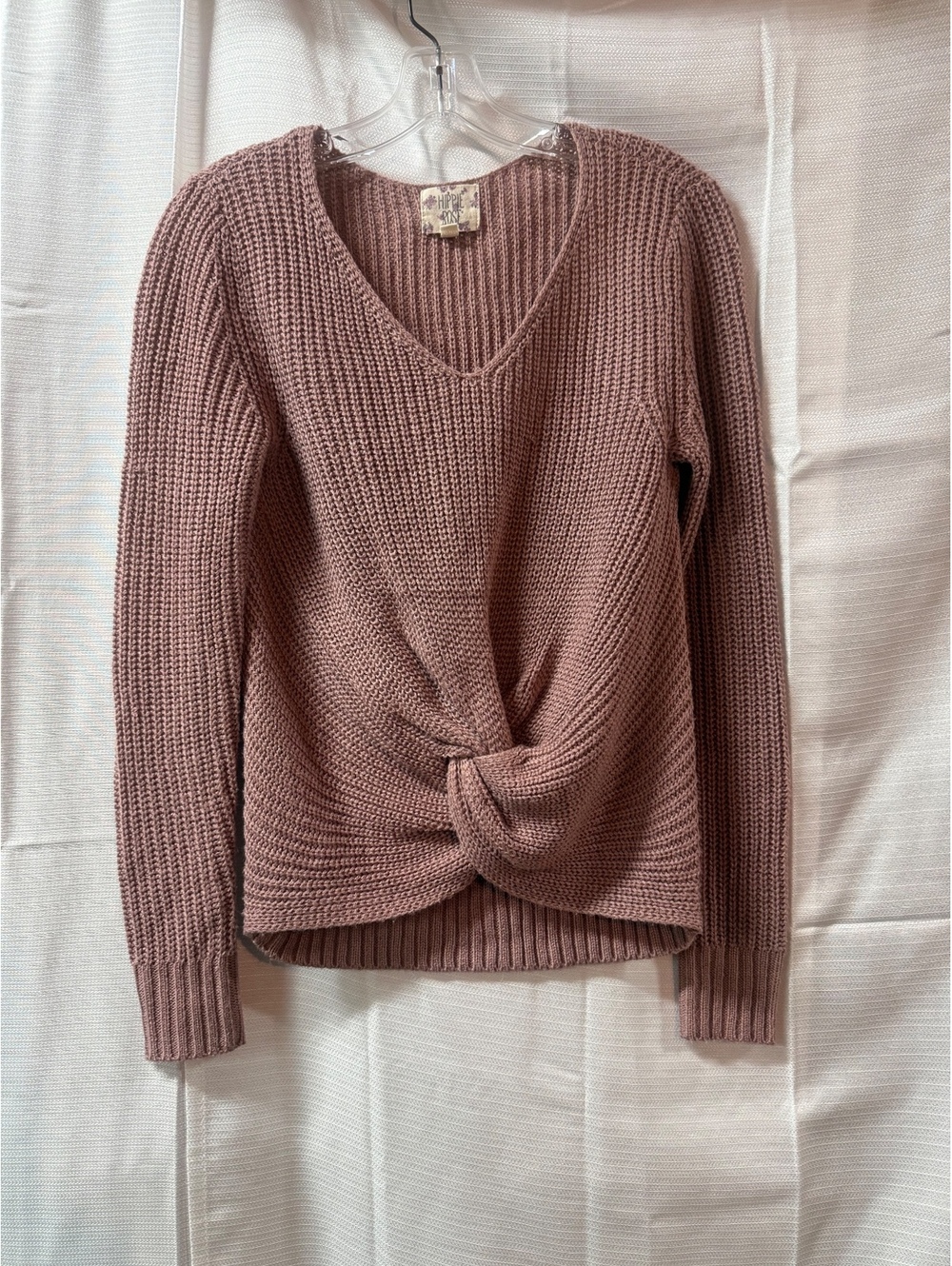 Hippie Rose Mauve Knit Twist Front Pullover Sweater